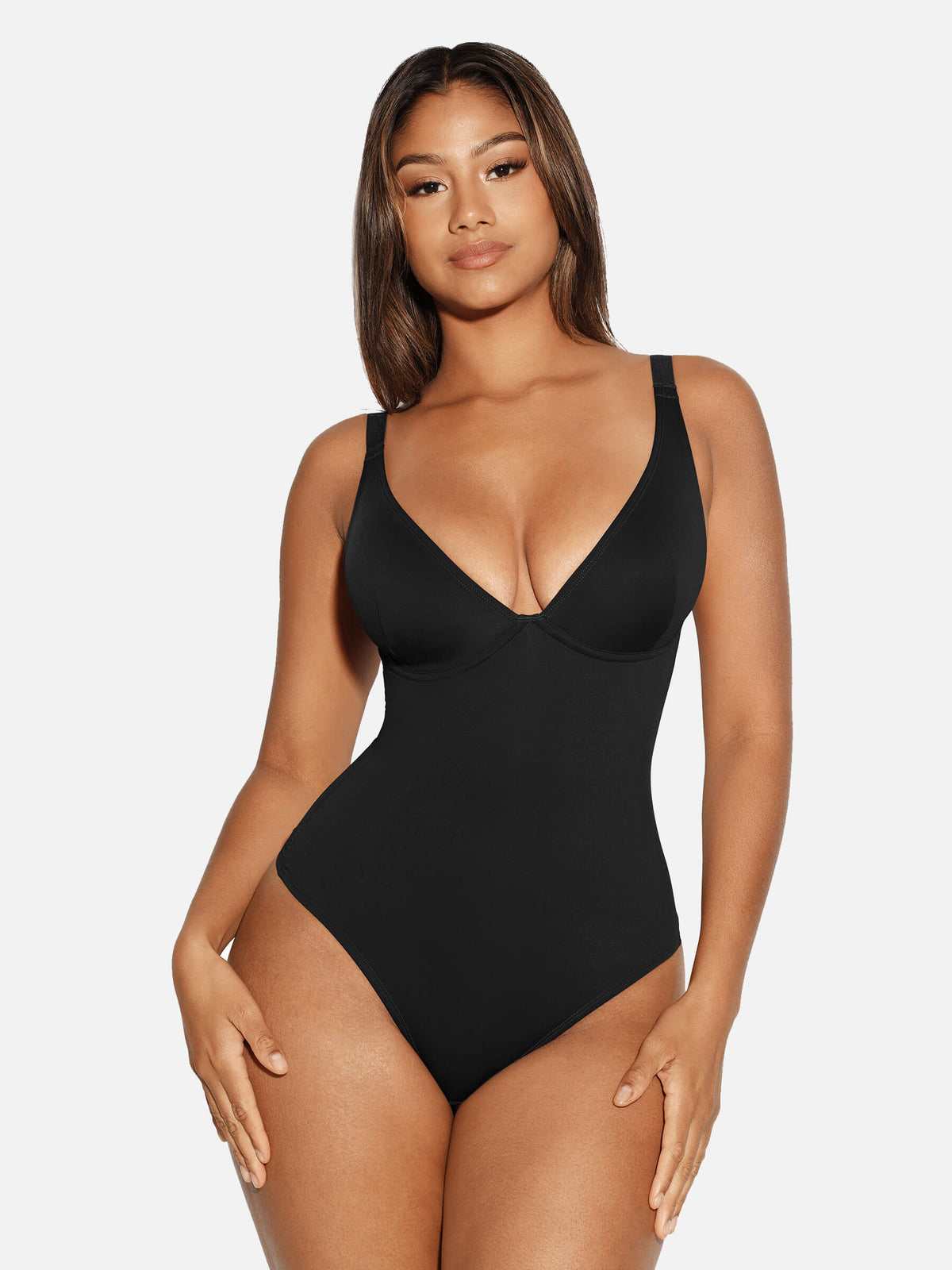 Feelingirl V Neck Tummy Control Thong Bodysuit
